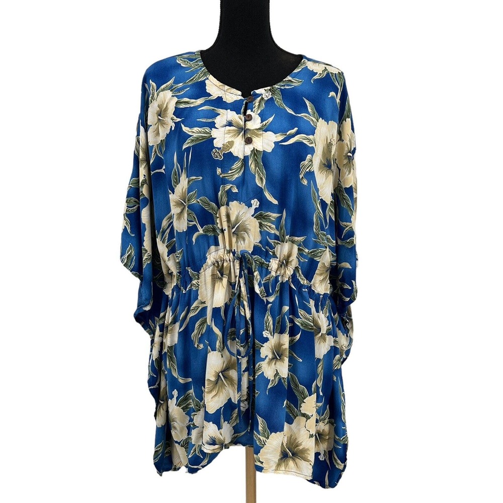 Hawaii Hula Hula Hawaii Blue Green Tropical Shirt Coverup Women's One‎ Size